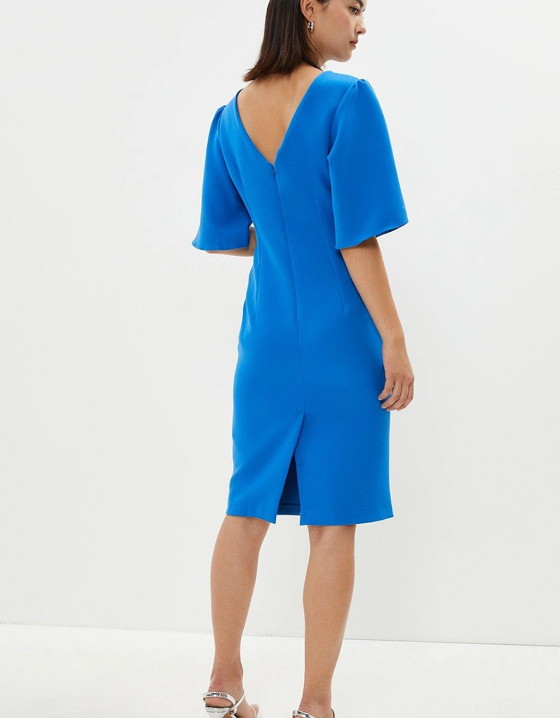 Petite Flare Sleeve Ruche Midi Dress