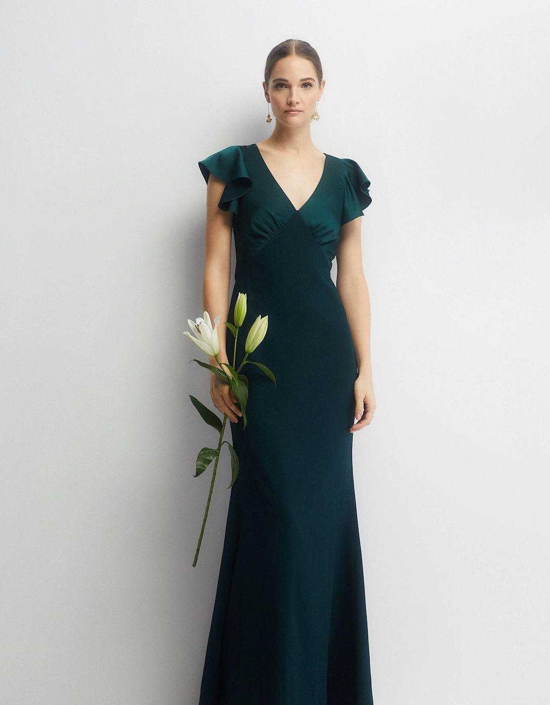 Angel Sleeve V Neck Satin Bridesmaids Dress, 2 of 1