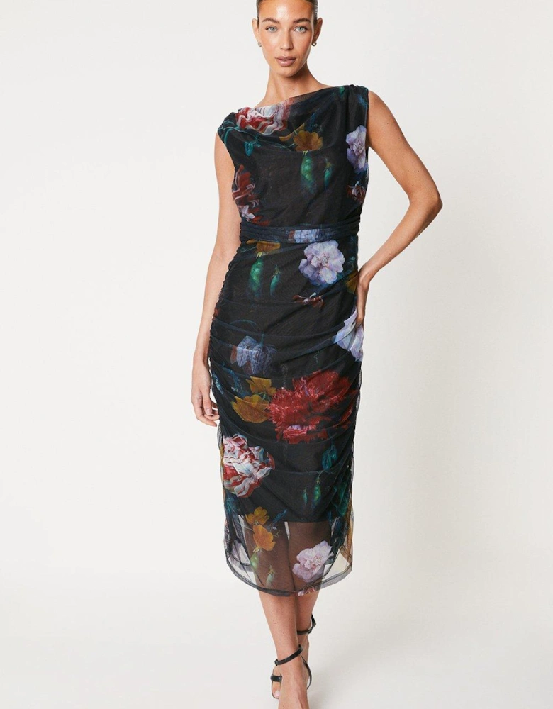 Ruched Floral Pencil Dress