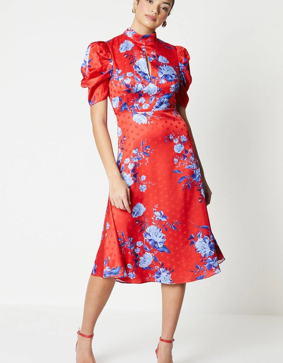 High Neck Puff Sleeve Midi Dress, 5 of 4