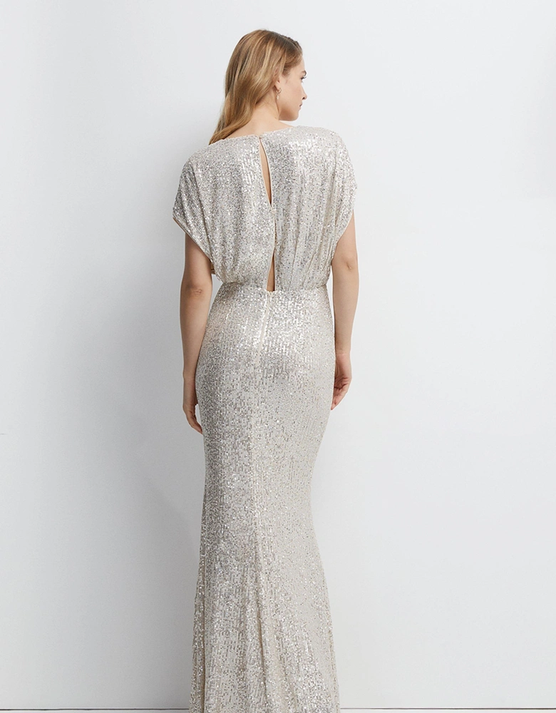 Batwing Sequin Bridesmaids Maxi Dress