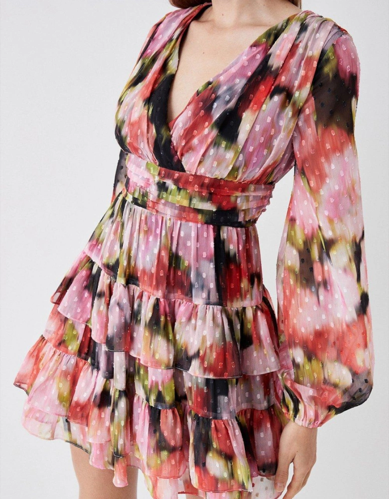 Textured Chiffon Tiered Skirt Mini Dress