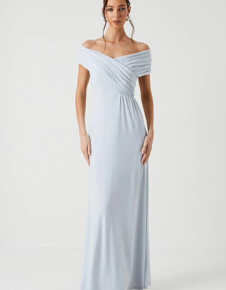 Ruched Bardot Fishtail Slinky Jersey Bridesmaids Maxi Dress