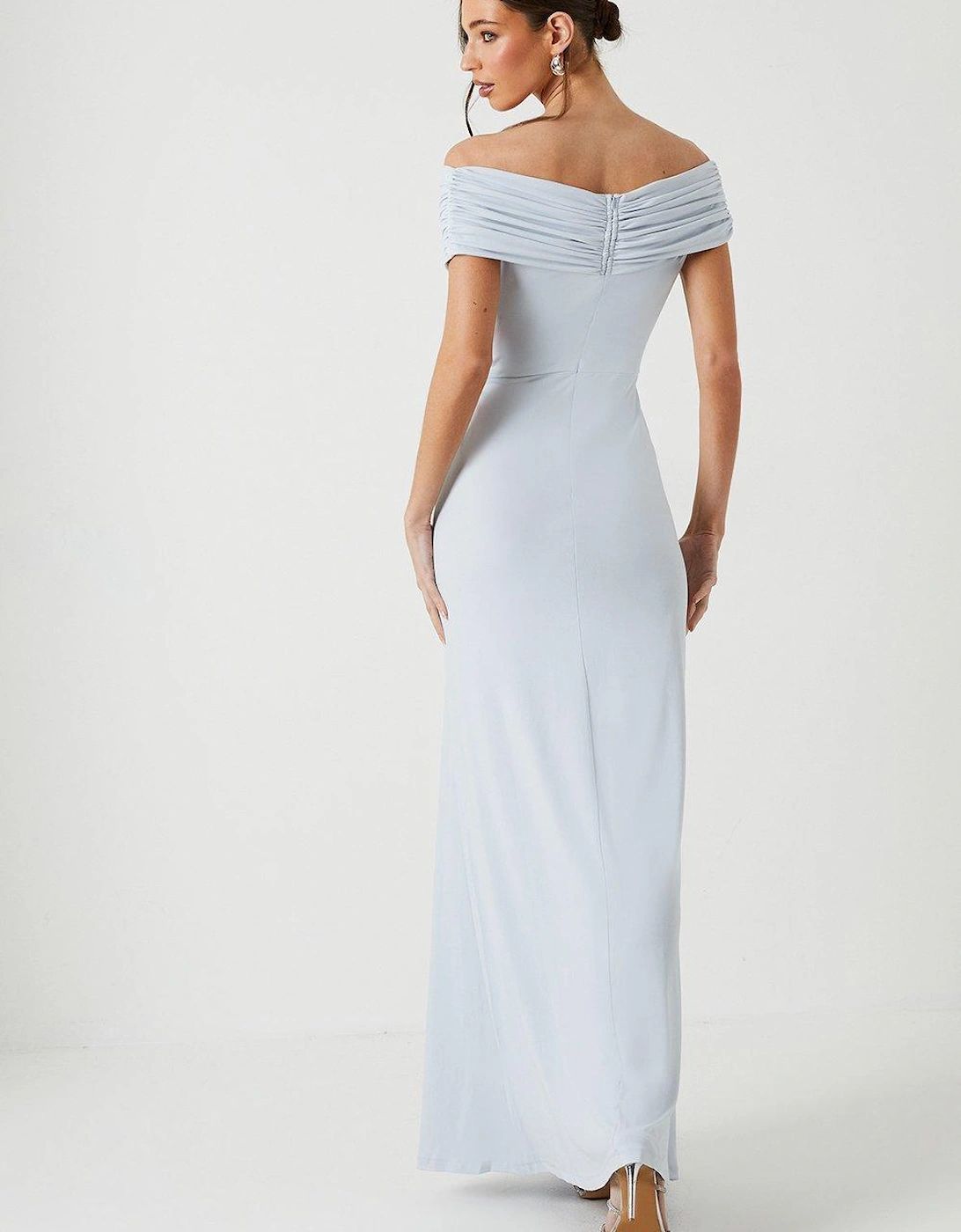 Ruched Bardot Fishtail Slinky Jersey Bridesmaids Maxi Dress