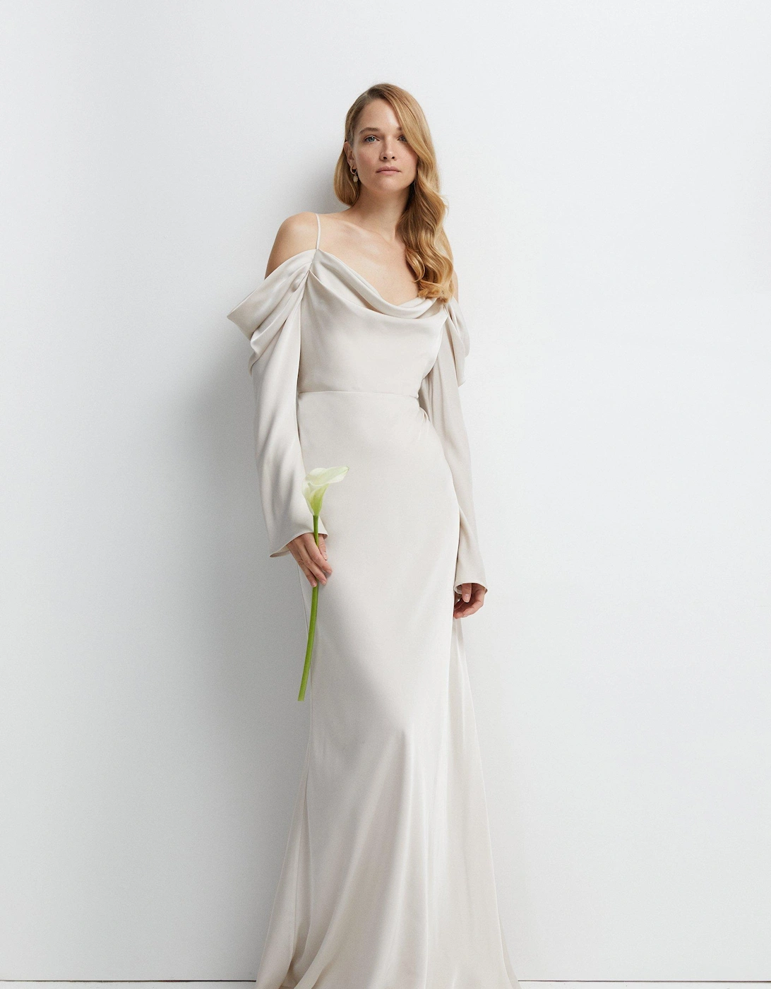 Long Sleeve Cowl Neck Satin Bridesmaids Dress, 5 of 4