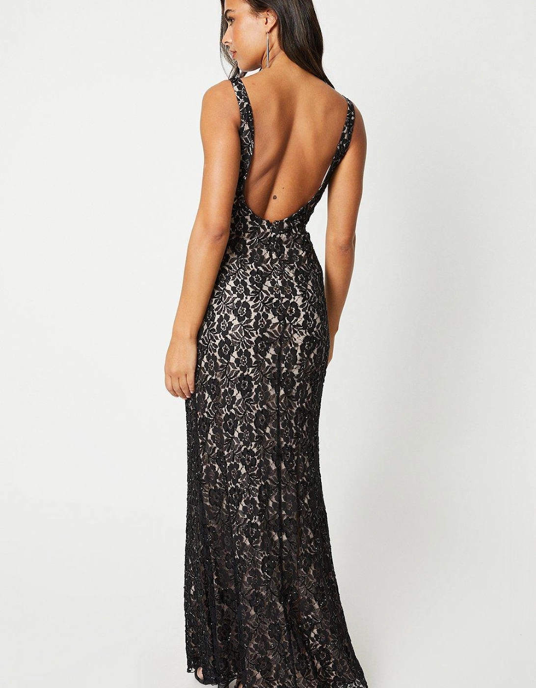 Embellished Lace Column Gown
