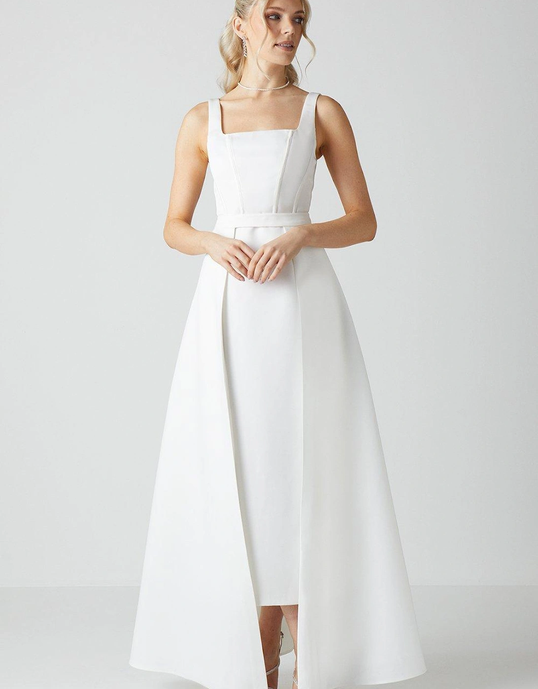 Column Twill Bridal Dress With Removable Belt Train, 6 of 5