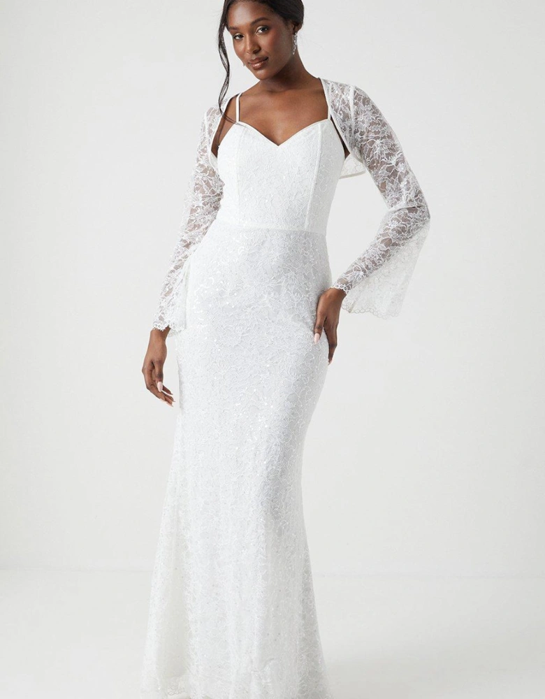 Sequin Lace Wedding Dress With Bolero