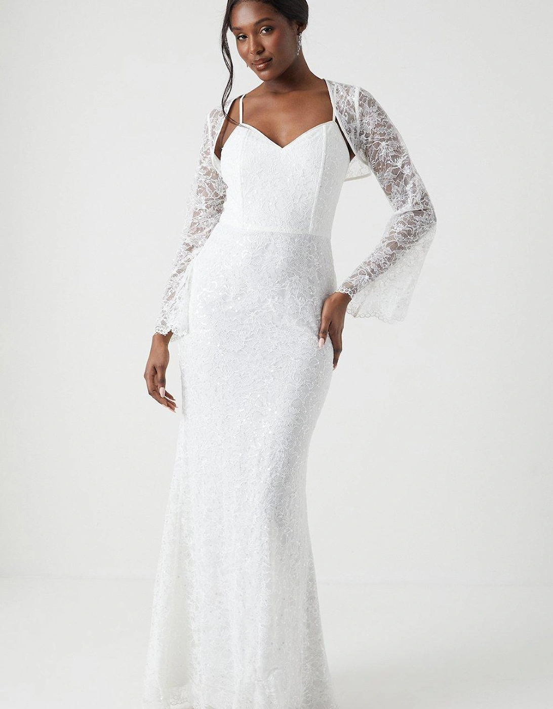 Sequin Lace Wedding Dress With Bolero, 6 of 5