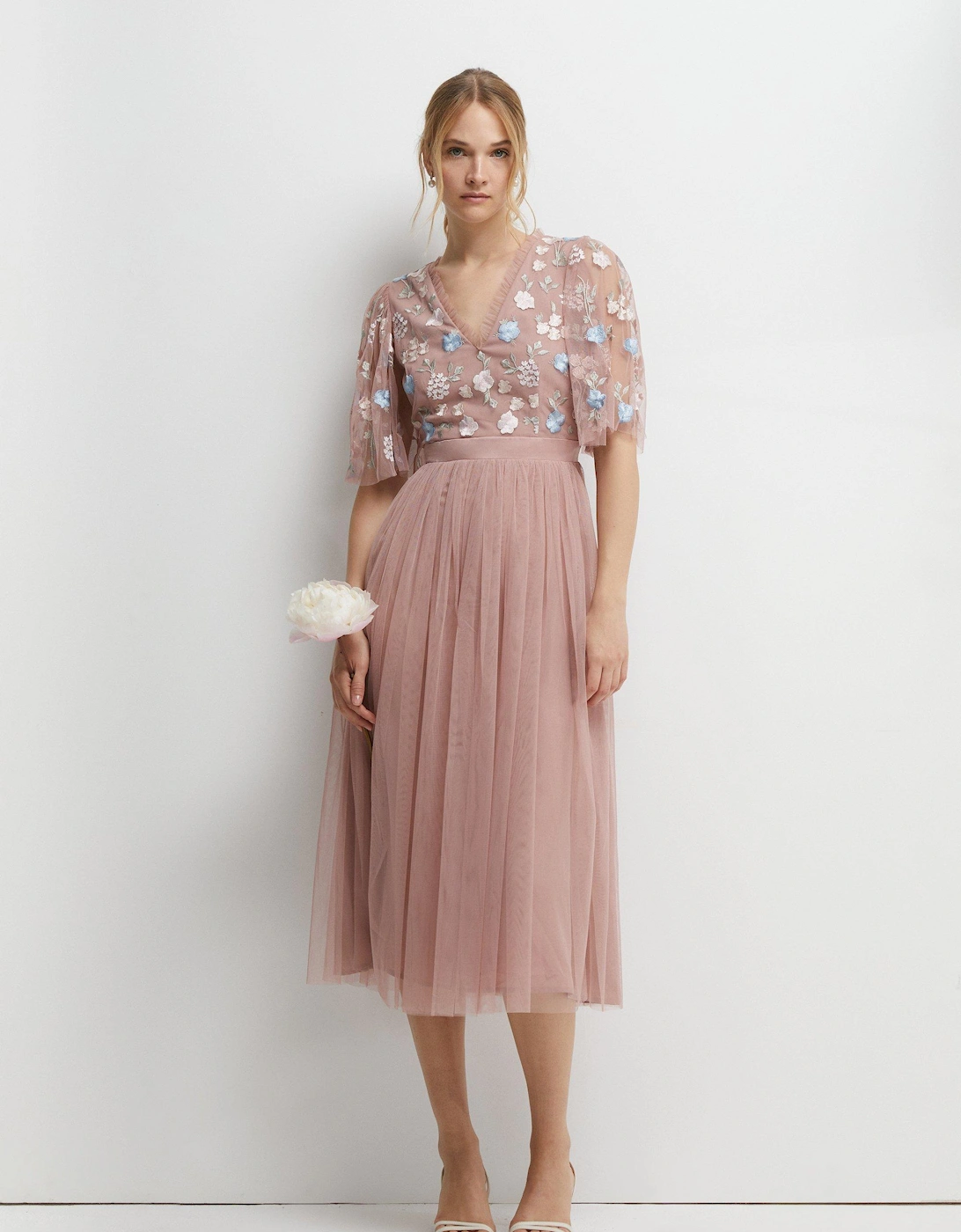 Meadow Floral Embroidered V Neck Bridesmaids Dress, 5 of 4