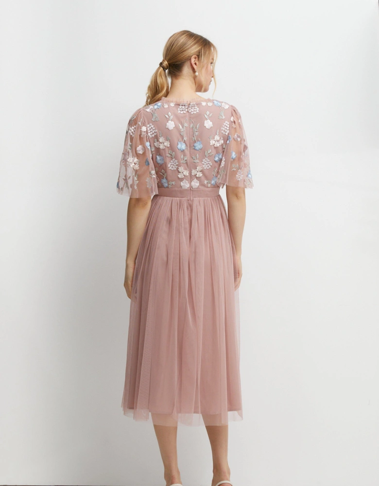 Meadow Floral Embroidered V Neck Bridesmaids Dress