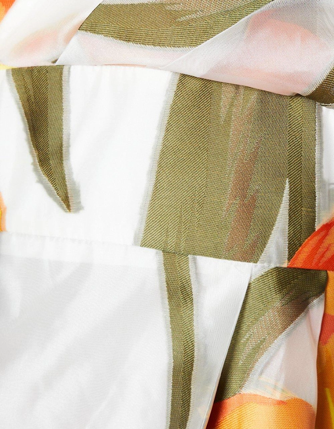 Fixed Wrap Ruffle Sleeve Jacquard Midi Dress