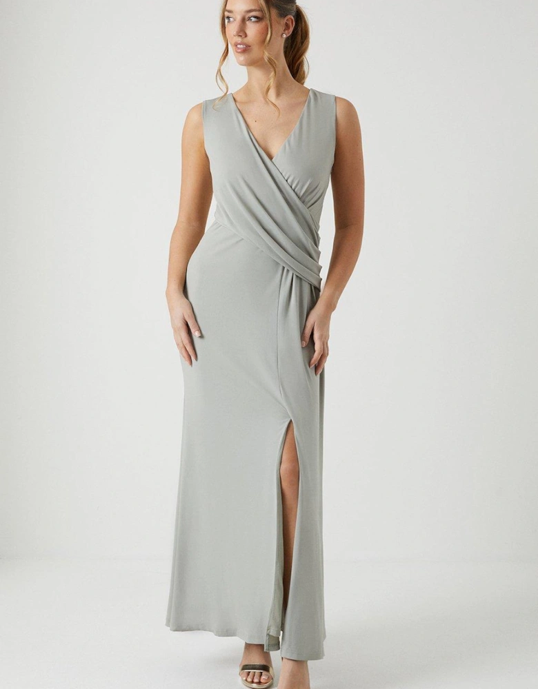 Drape Detail Slinky Jersey Bridesmaids Maxi Dress
