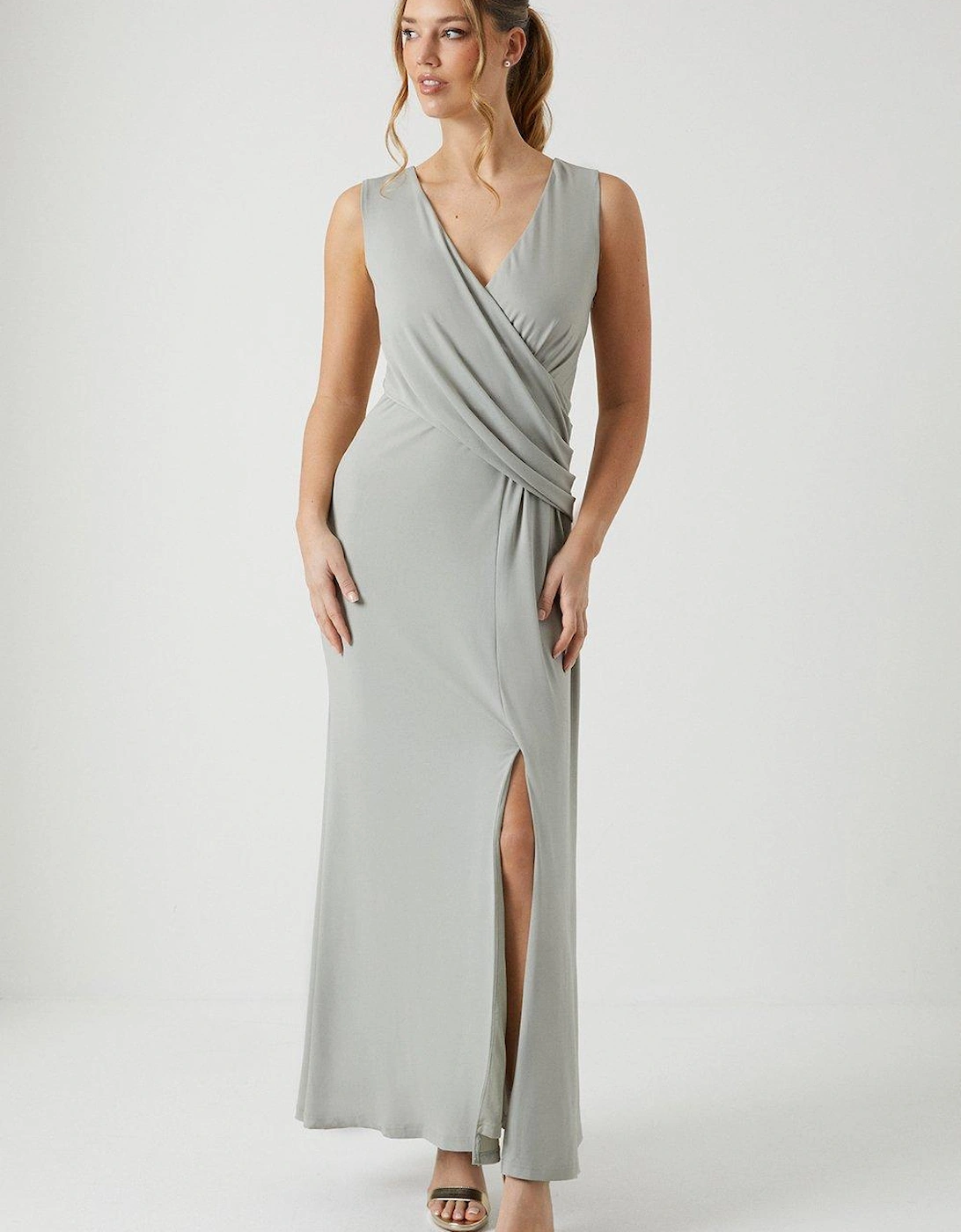 Drape Detail Slinky Jersey Bridesmaids Maxi Dress, 6 of 5