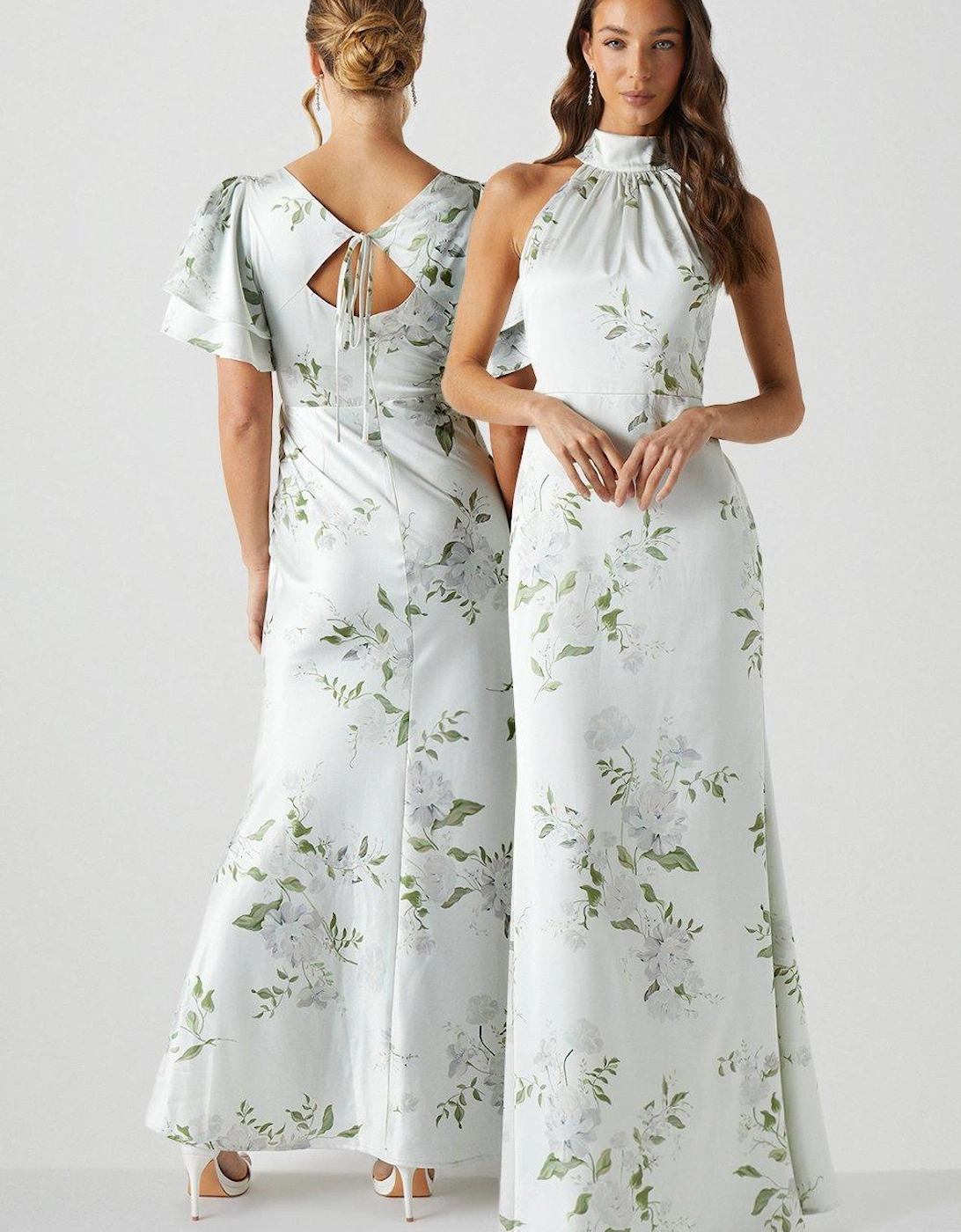 Dahlia Printed Satin Halterneck Bridesmaids Dress, 6 of 5