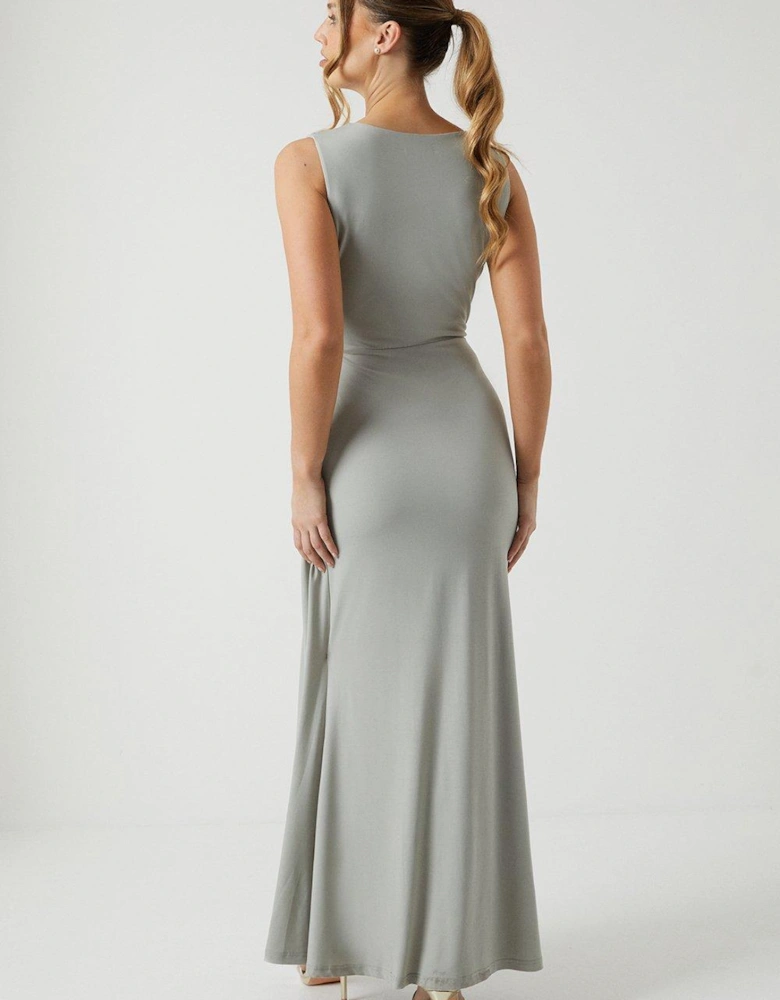 Drape Detail Slinky Jersey Bridesmaids Maxi Dress