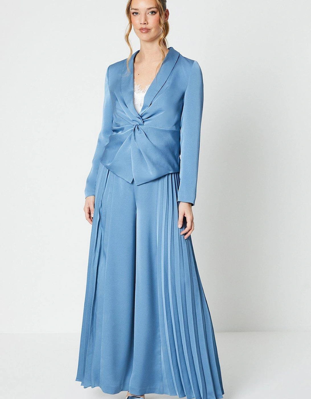 Side Panel Pleated Wide Leg Trousers