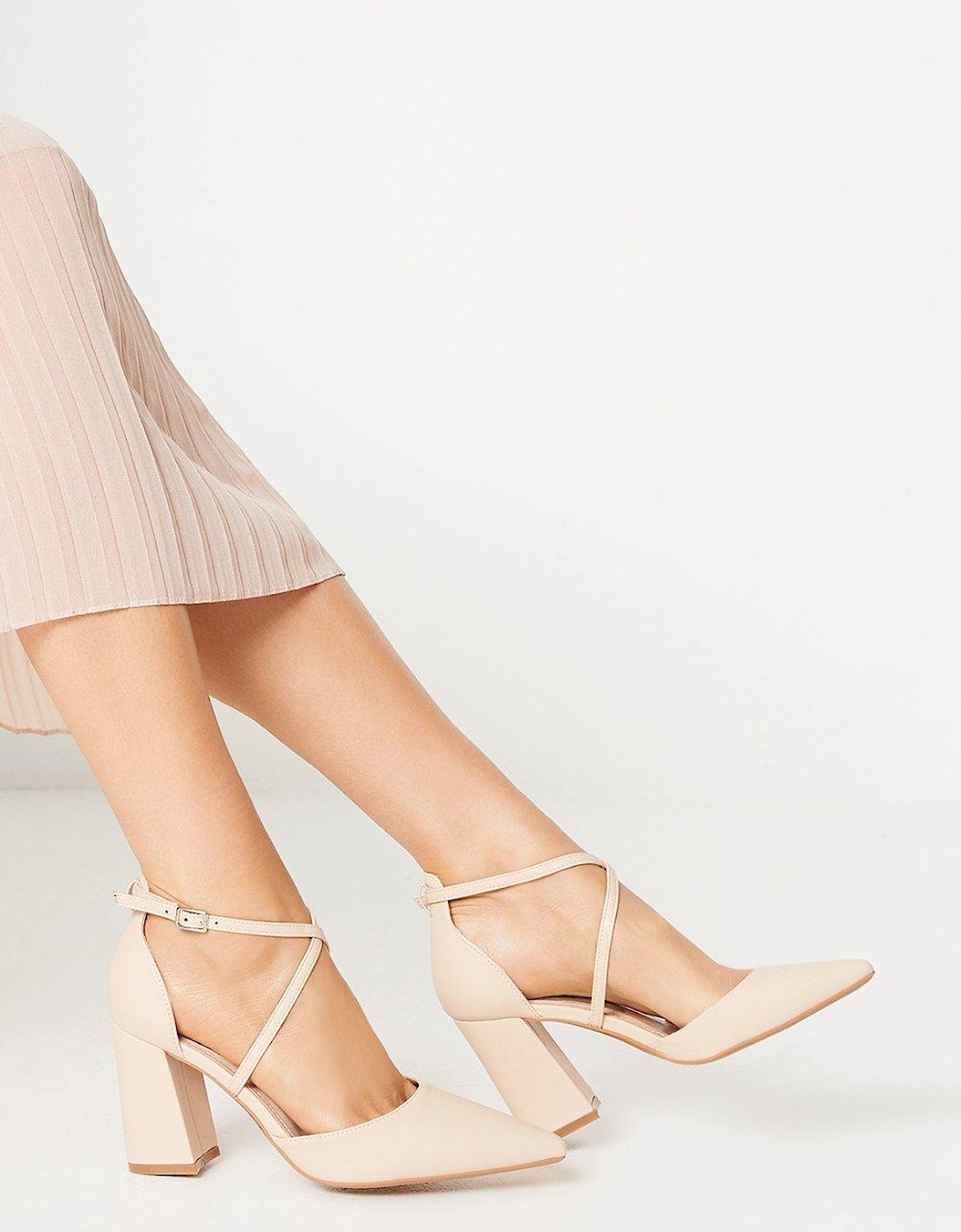Treat Cross Strap Pointed Block Heel Court Shoes, 5 of 4