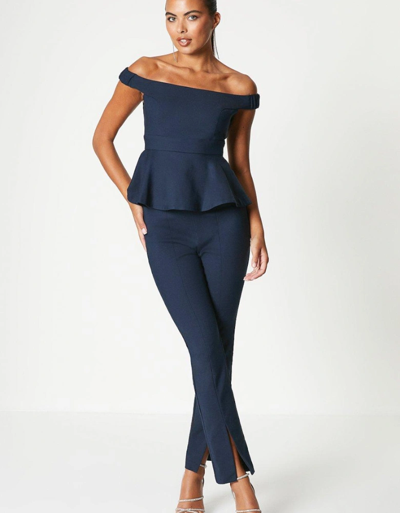 Boat Neck Stretch Crepe Peplum Top