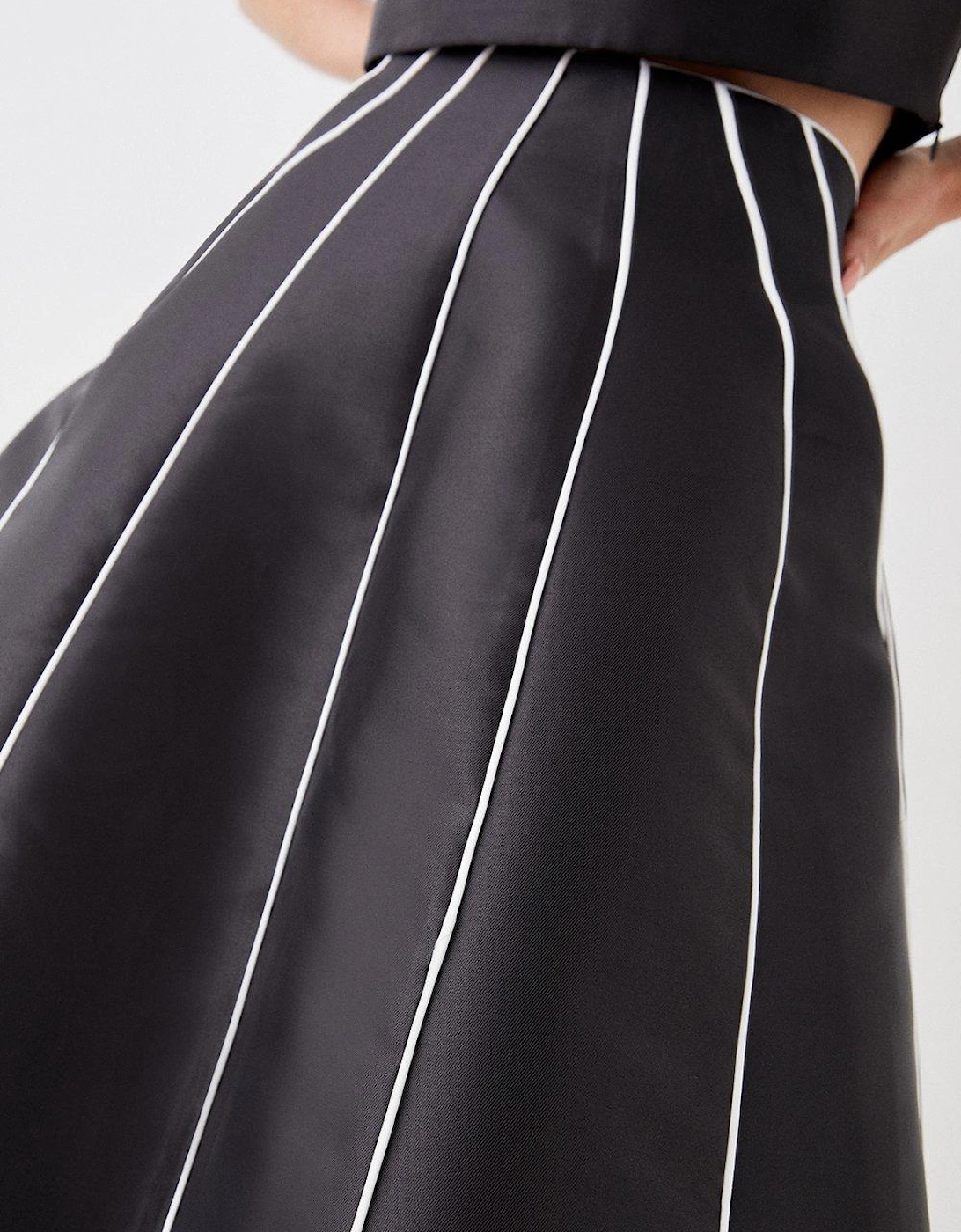 Twill Piped Panel Midi Skirt