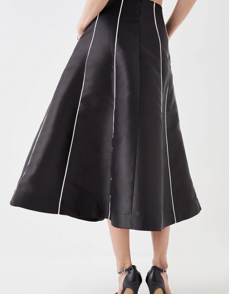 Twill Piped Panel Midi Skirt