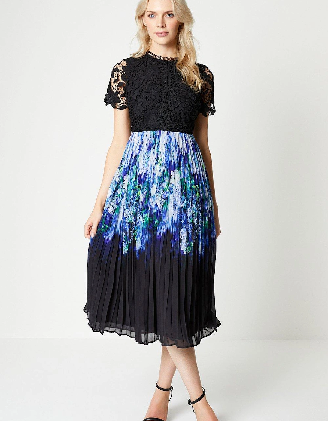 Lace Top Pleated Skirt Midi Dress, 5 of 4