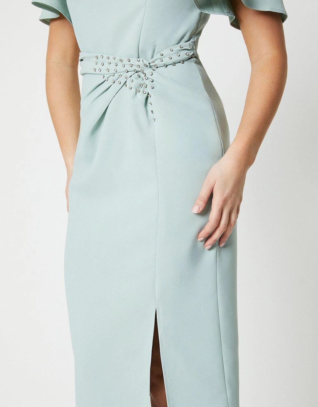 Crepe Twist Diamante Midi Dress