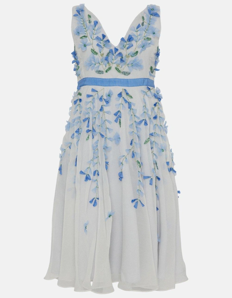 Plus Size Plunge Organza 3d Floral Full Skirt Midi Dress