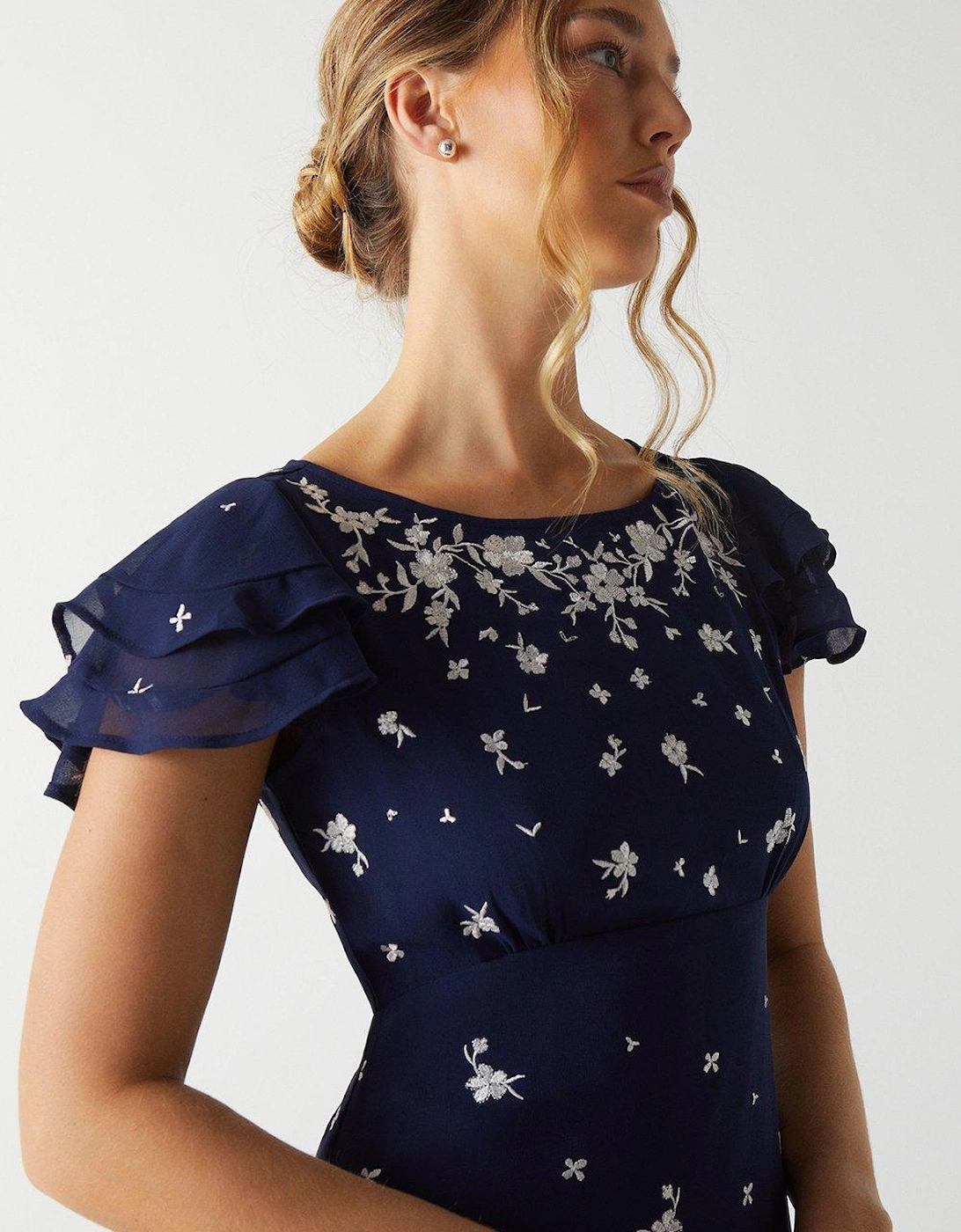 Scattered Floral Embroidered Bridesmaids Dress