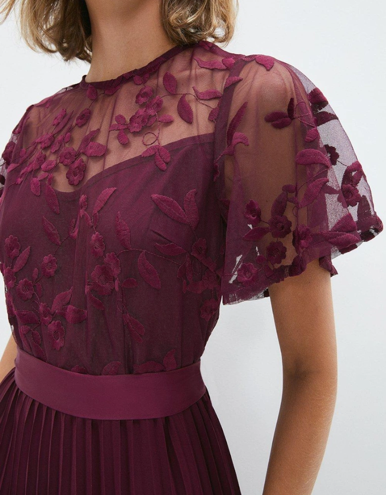 Petite Flare Sleeve Embroidered Midi Dress