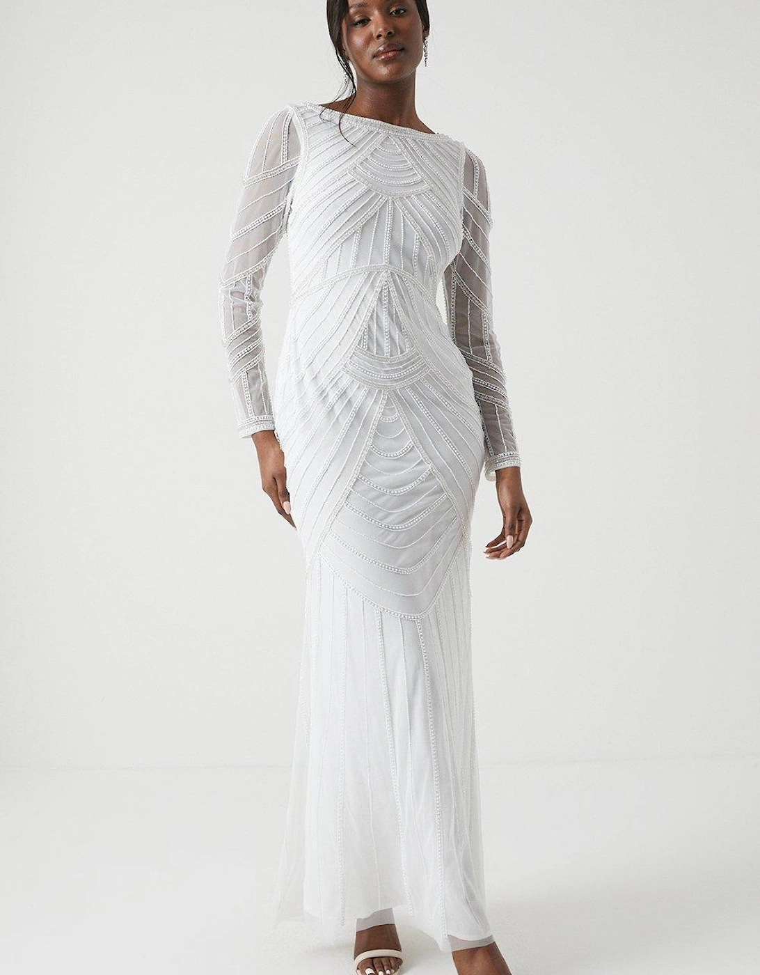 Deco Beadwork Long Sleeve Wedding Dress, 6 of 5