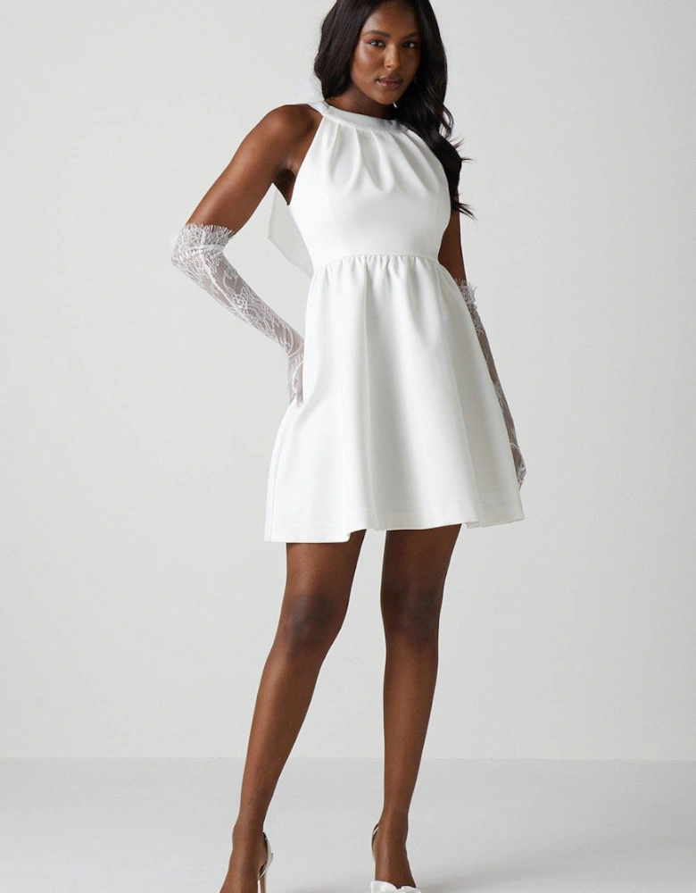 Organza Bow Halterneck Full Skirted Mini Dress