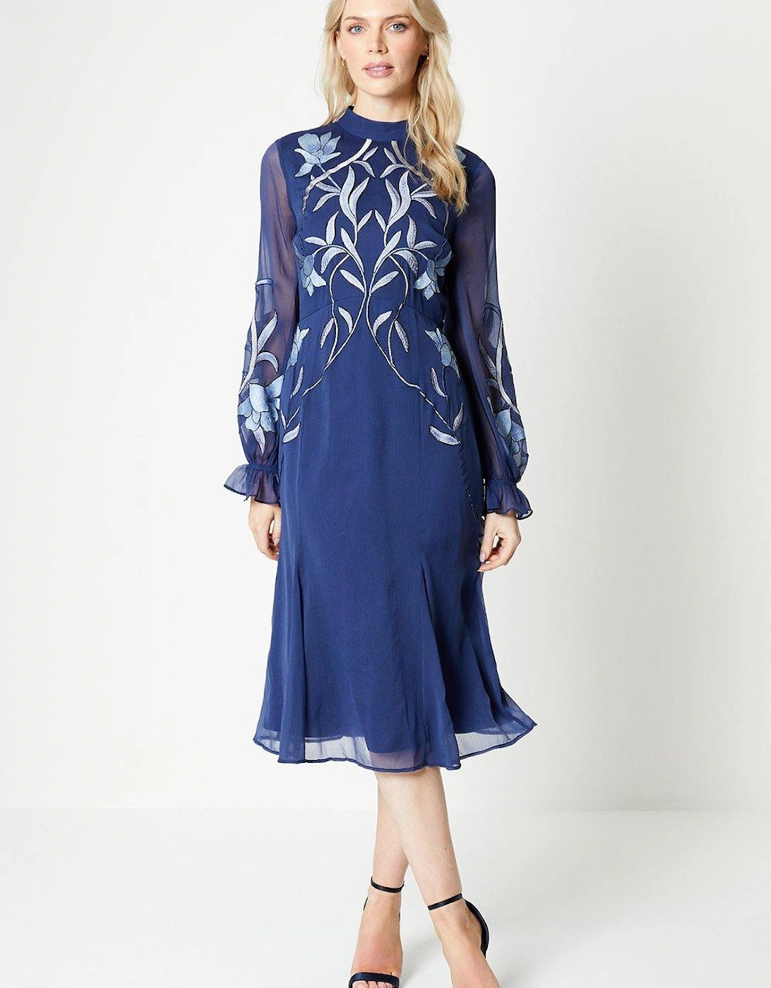 Floral Embroidered Flared Skirt Midi Dress, 5 of 4