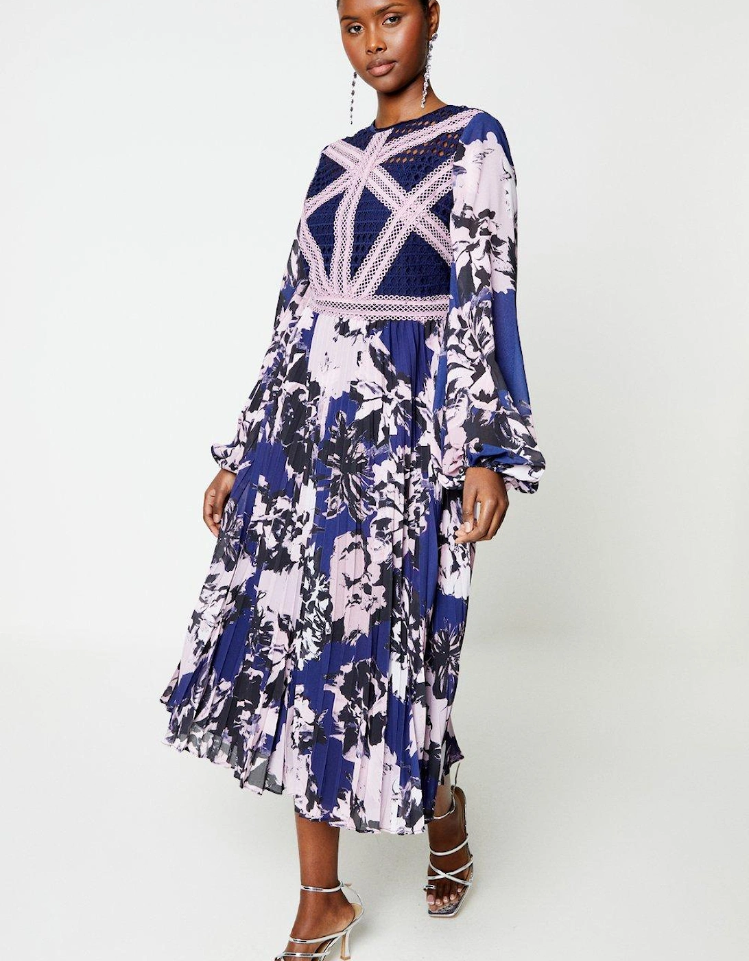 Long Sleeve Printed Dress With Lace Trims, 4 of 3