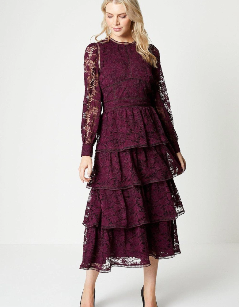 Tiered Lace Dress With Long Sleeve