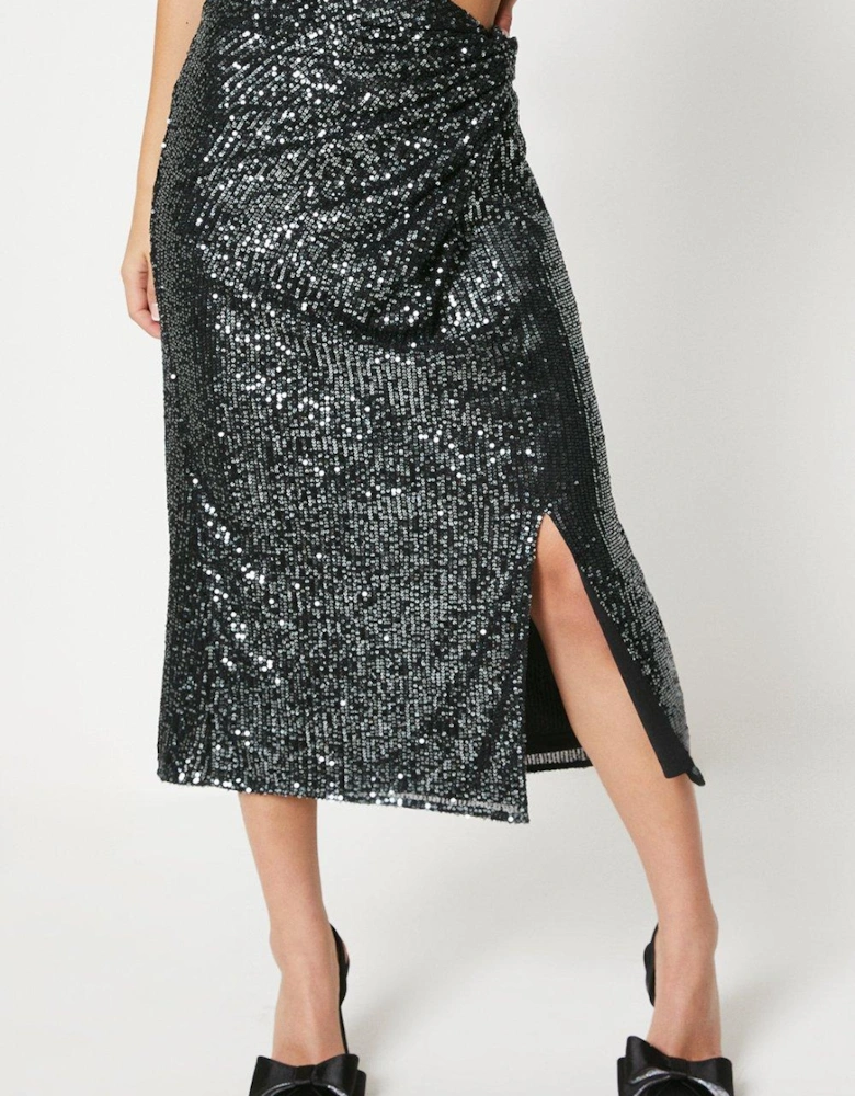 Petite Twist Front Sequin Pencil Skirt