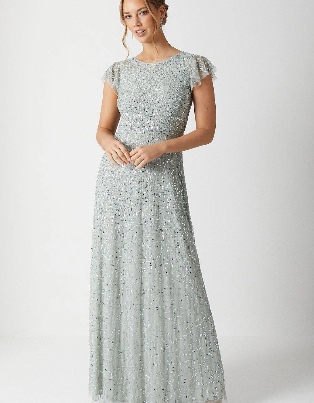 Angel Sleeve All Over Sequin Bridesmaids Maxi Dress, 5 of 4