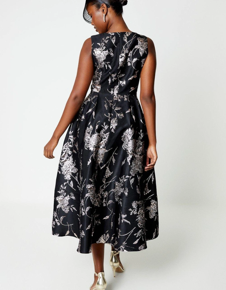 Notch Neck Jacquard Midi Dress