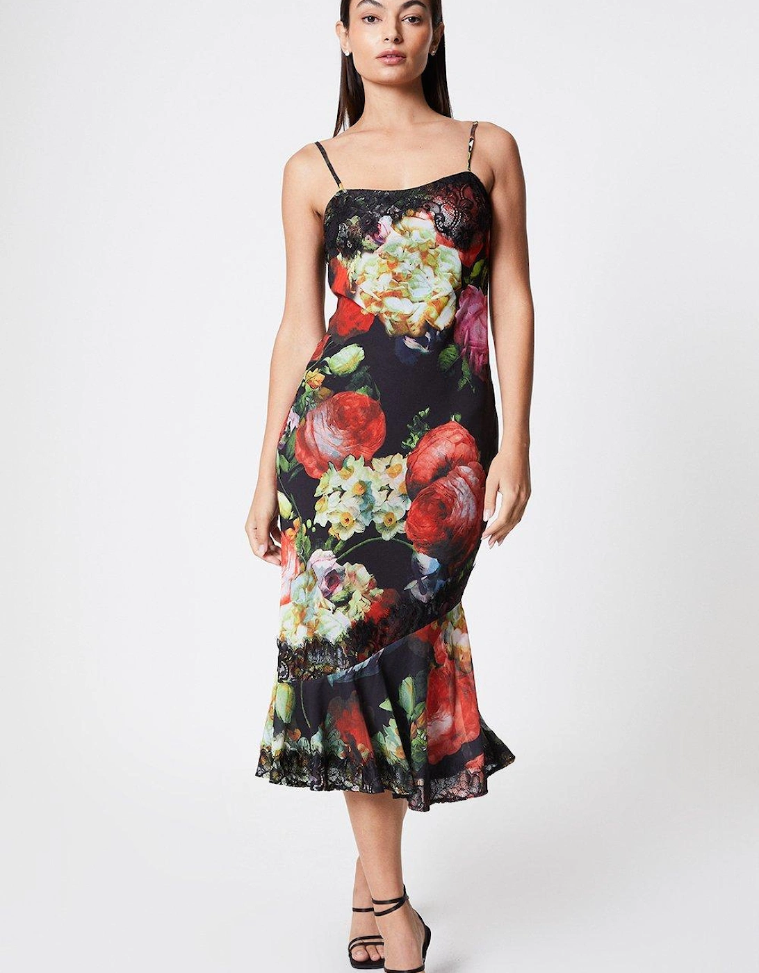 Lace Trim Floral Print Slip Dress Co-ord, 4 of 3