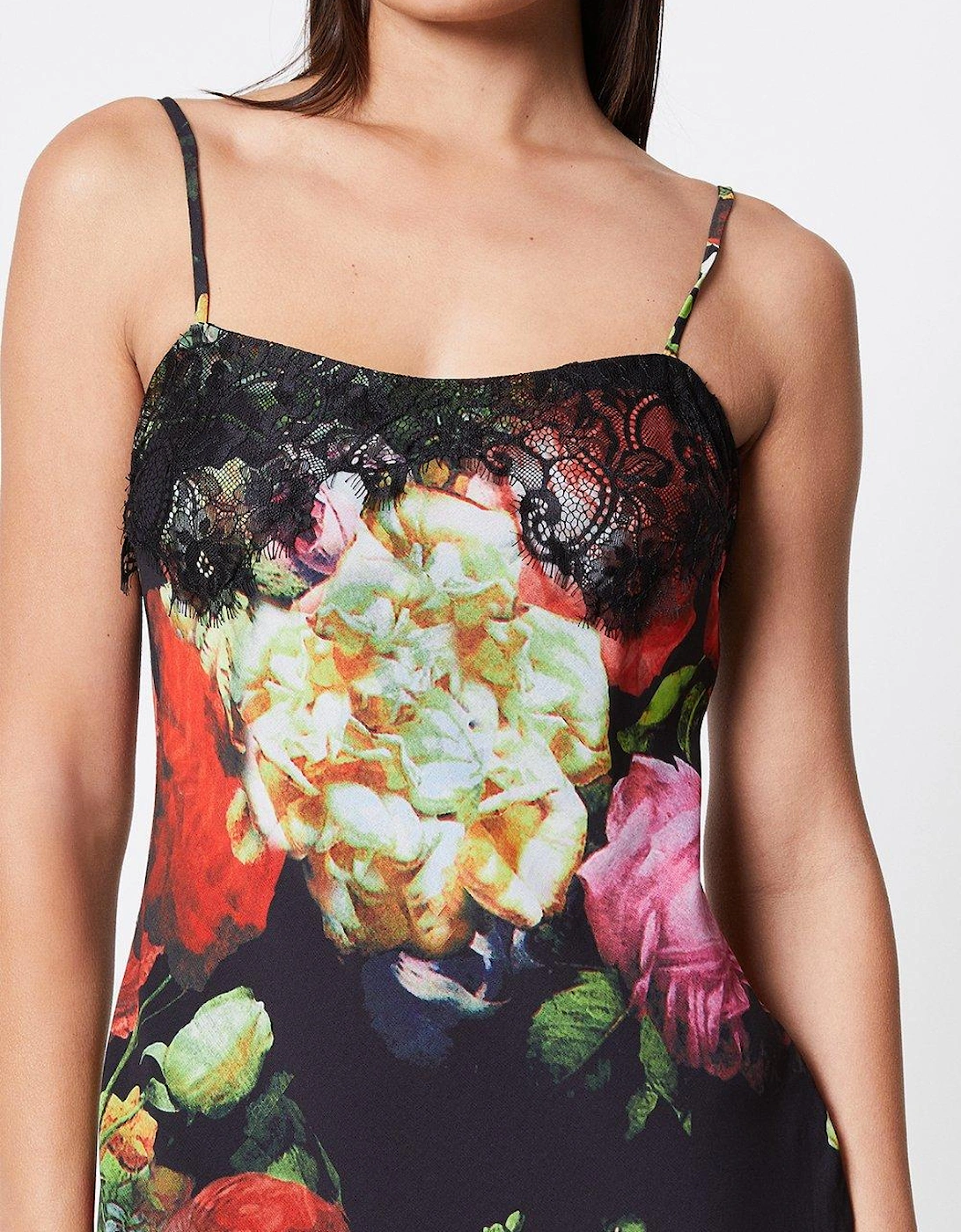 Lace Trim Floral Print Slip Dress Co-ord