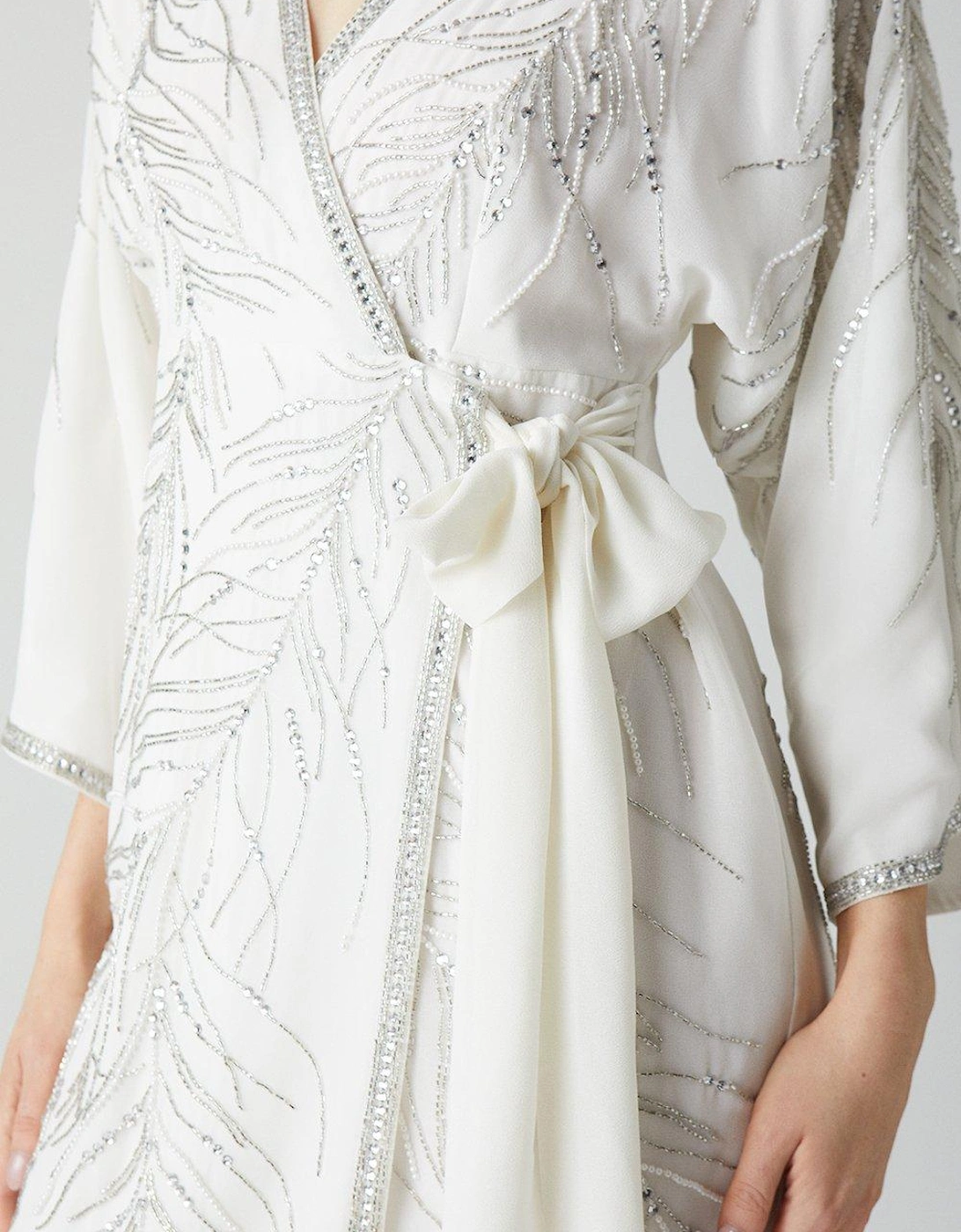 Hand Embellished Kimono Sleeve Wrap Mini Dress