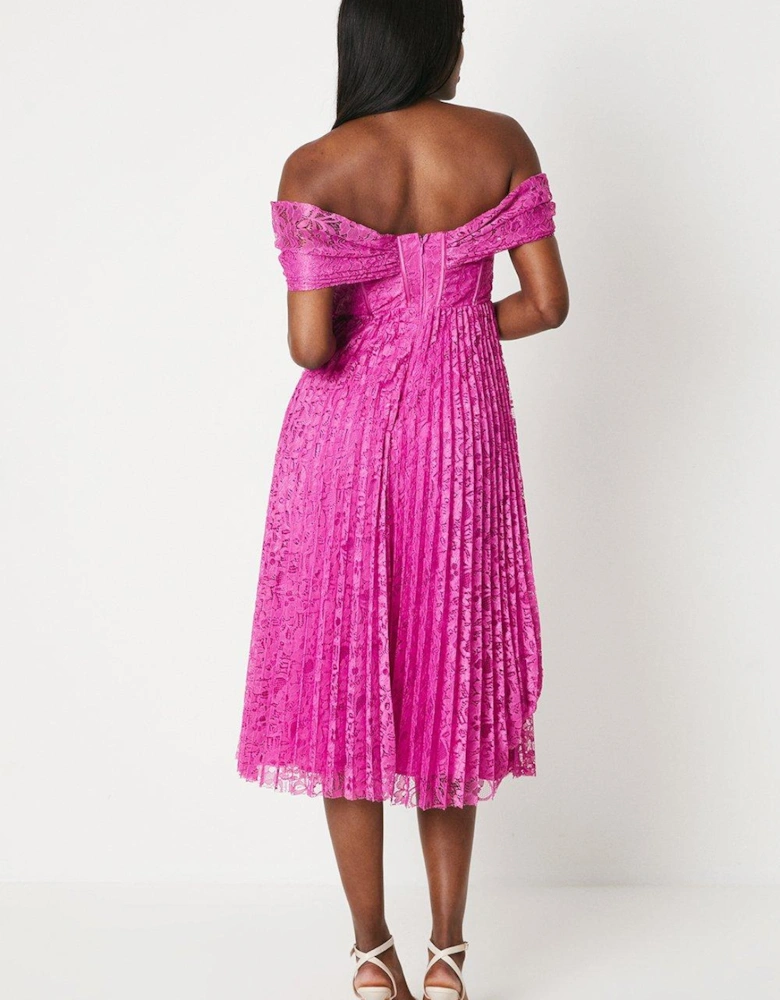Bardot Twist Lace Midi Dress