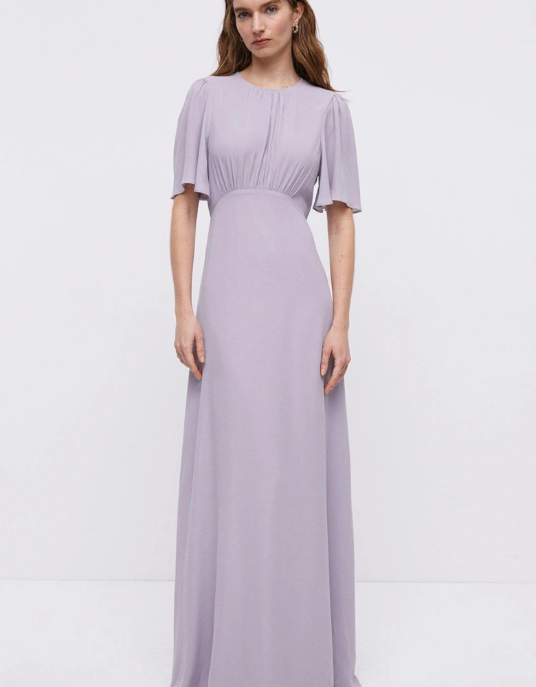 Angel Sleeve Open Back Georgette Bridesmaids Maxi Dress