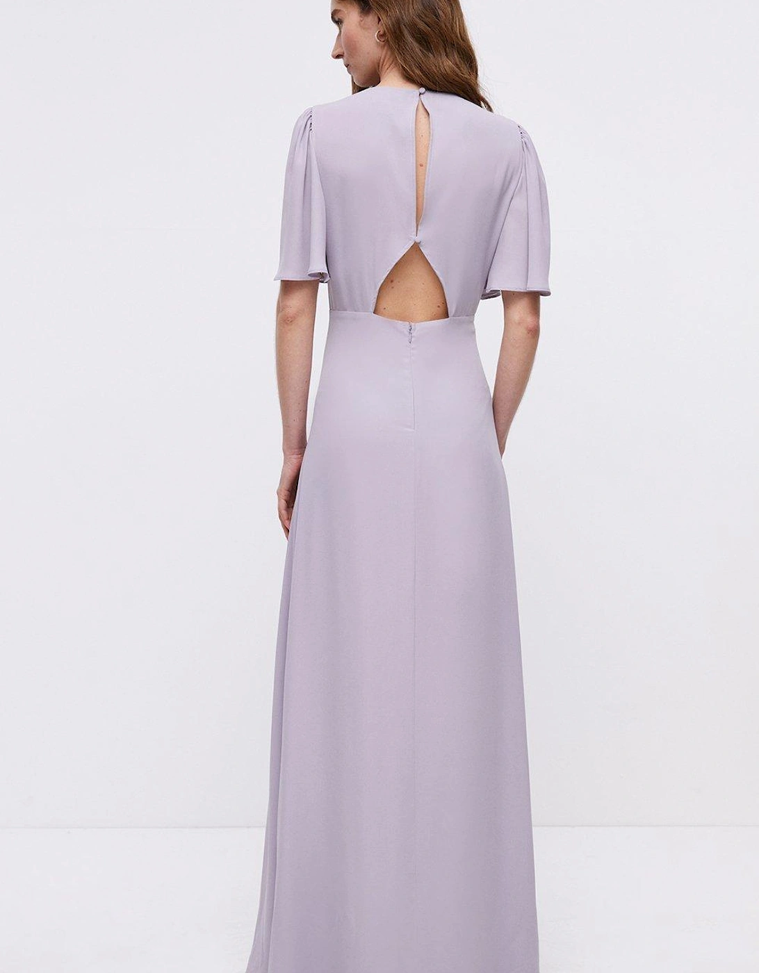 Angel Sleeve Open Back Georgette Bridesmaids Maxi Dress