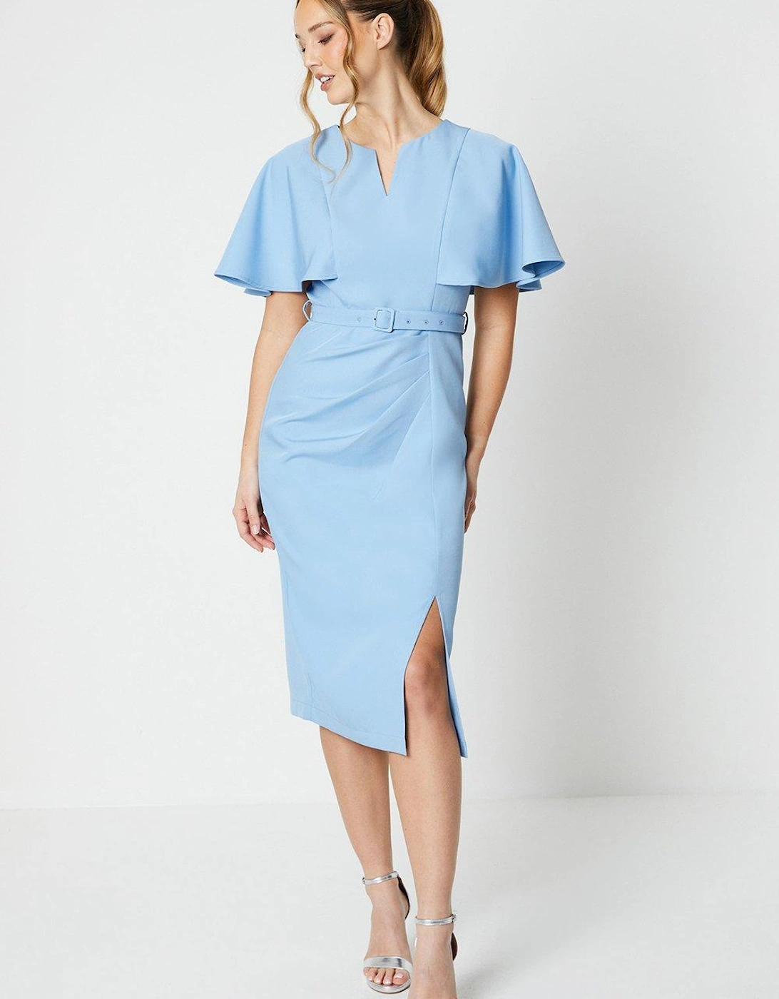 Notch Neck Flare Sleeve Midi Dress, 6 of 5