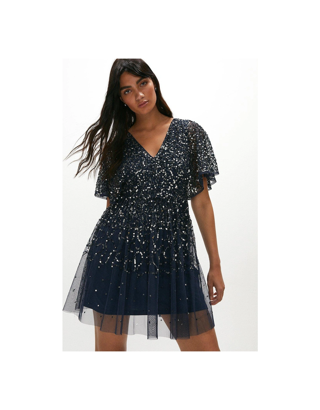 All Over Sequin Angel Sleeve Mini Dress, 5 of 4