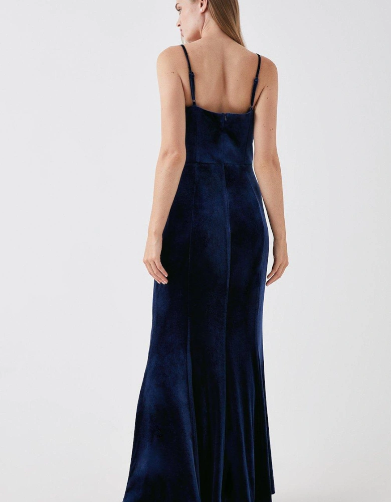 Velvet Cowl Neck Fishtail Bridesmaids Dress