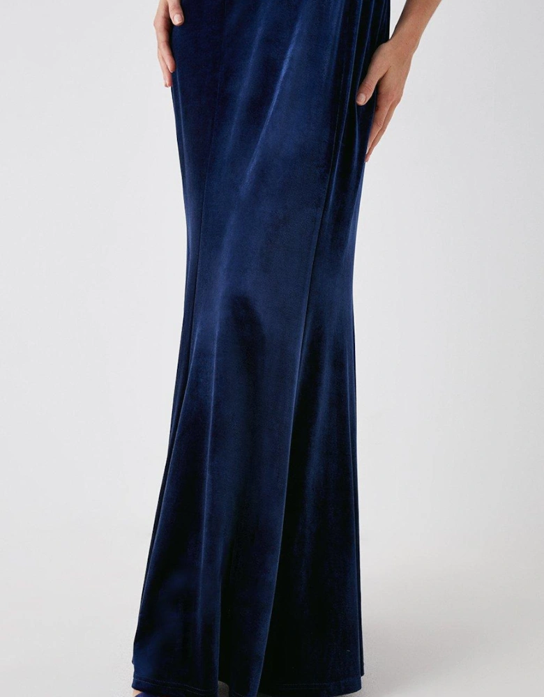 Velvet Cowl Neck Fishtail Bridesmaids Dress