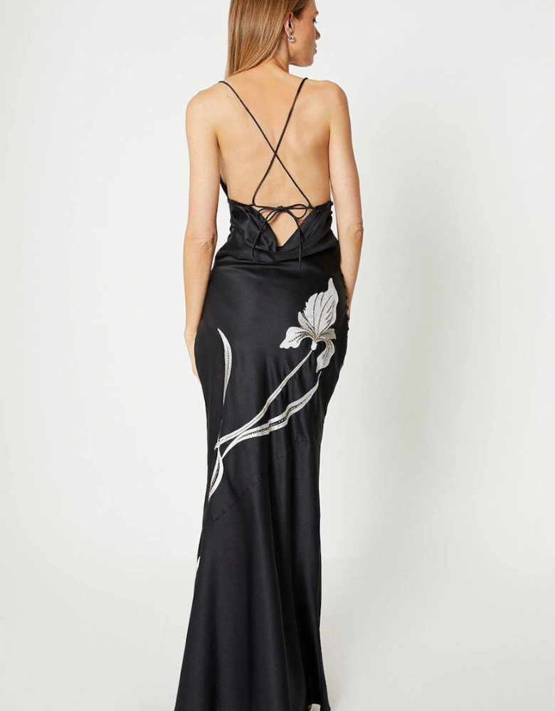 Floral Embroidered And Embellished Satin Slip Dress