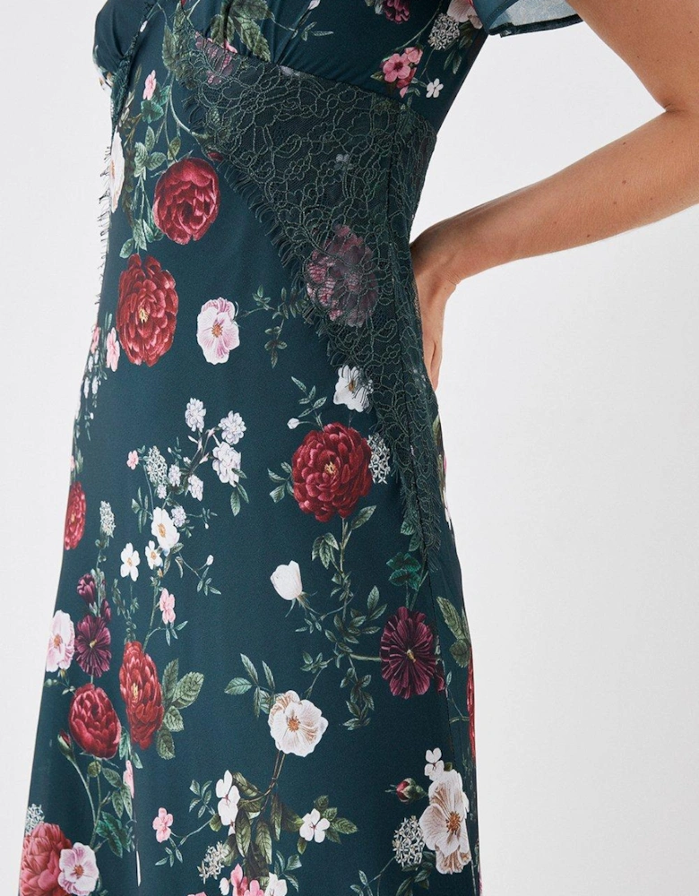 Sophie Habboo Lace Trim Printed Midi Dress